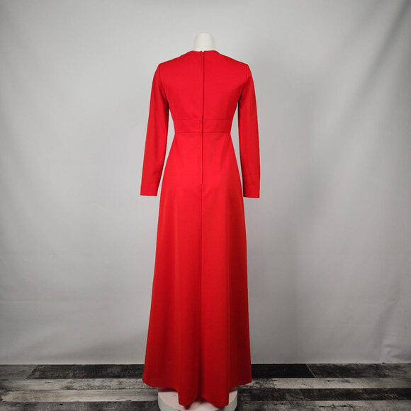 Vintage Red Long Sleeve Maxi Dress Size S/M - Picture 7 of 10